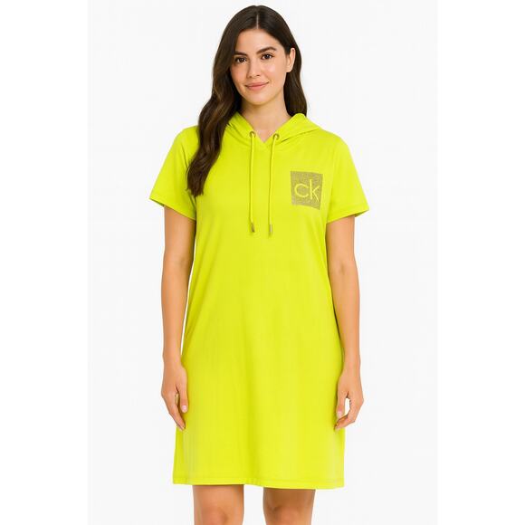 Calvin Klein Dresses & Skirts - Calvin Klein Vestido Sudadera con Capucha Talla XL Mujer | Verde Neón CK Brillan